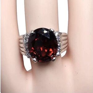 925 Sterling Silver Ring Red Crystal Wide Band Size 7